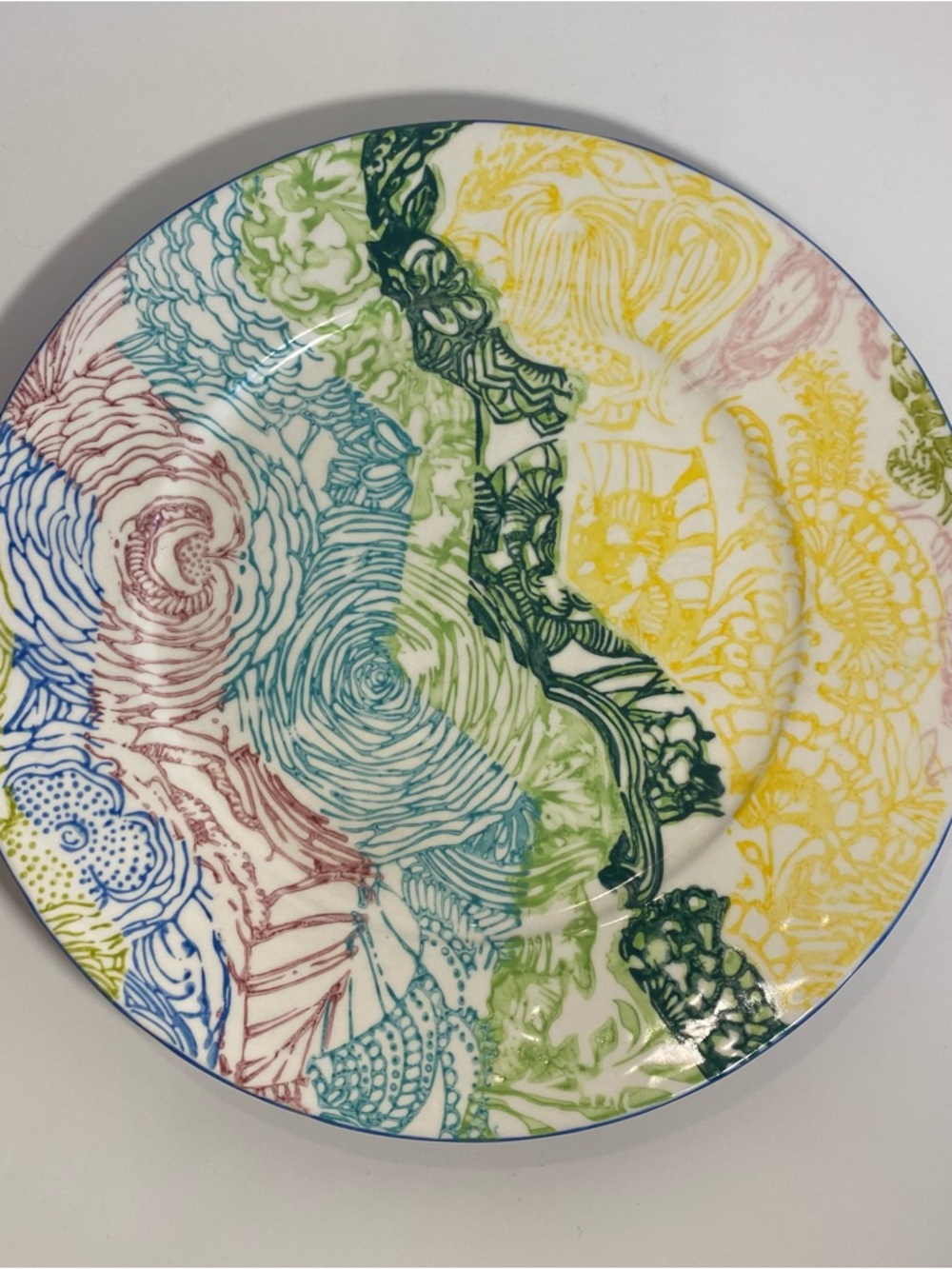 Anthropologie Eden Floral Multicolor Abstract Ceramic Art Dinner Plate